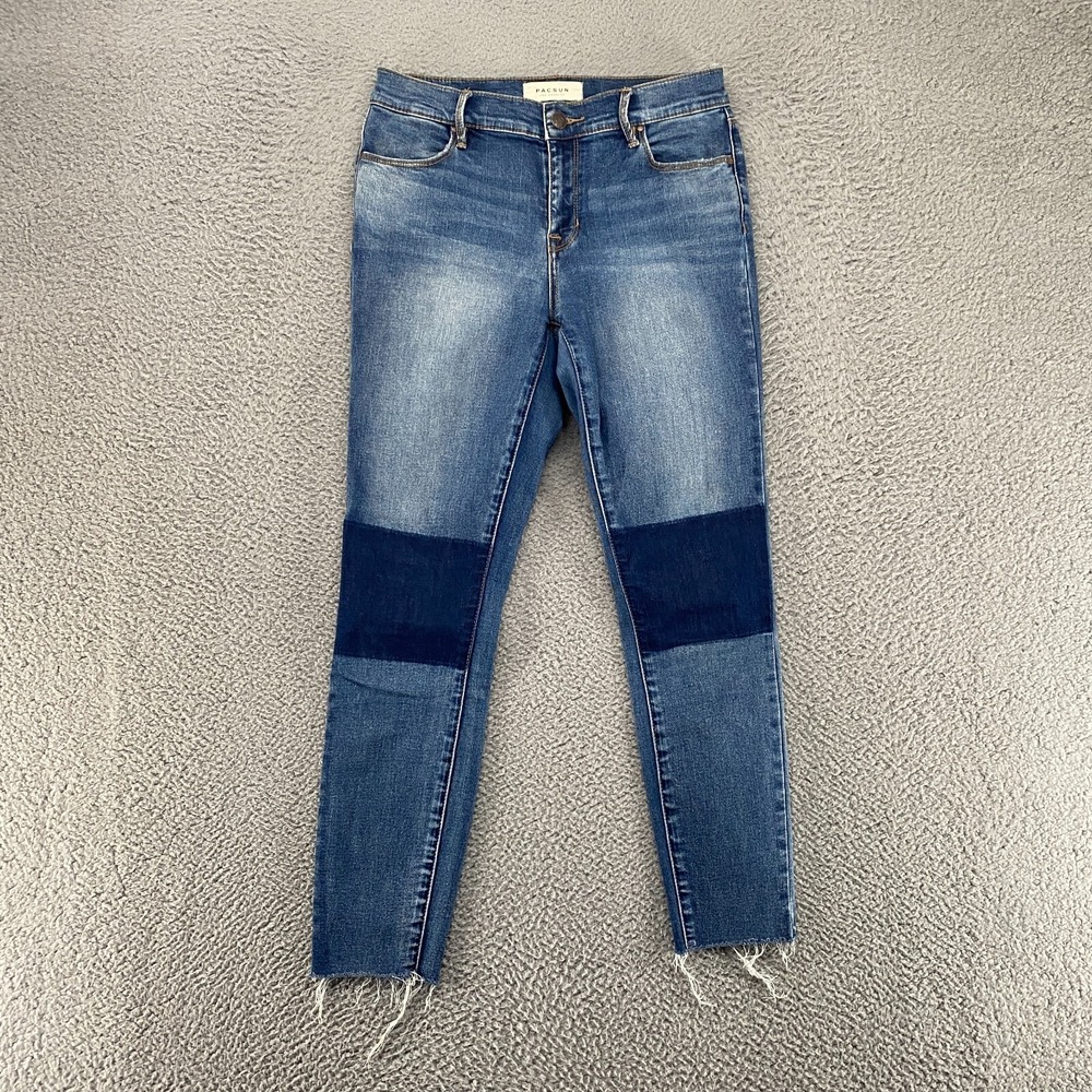 Pacsun Skinny Jeans Womens 27 Ankle Jegging Cutoff Raw Hem Denim Stretch Patches